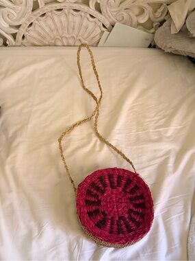 Woven Round Crossbody Bag - Pink